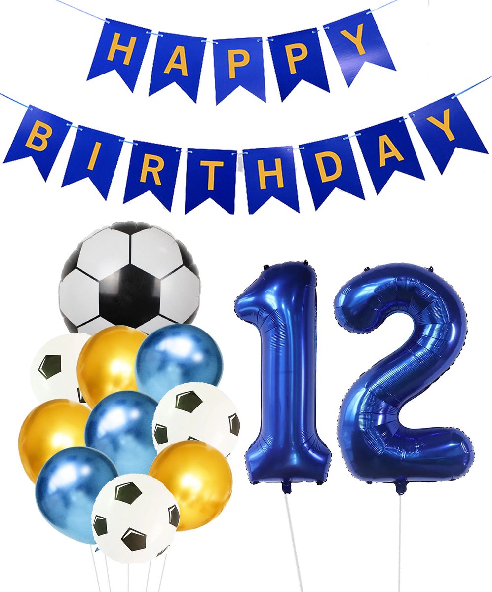 Cijfer Ballon 12 | Snoes Champions Voetbal Plus - Ballonnen Pakket | Blauw en Goud